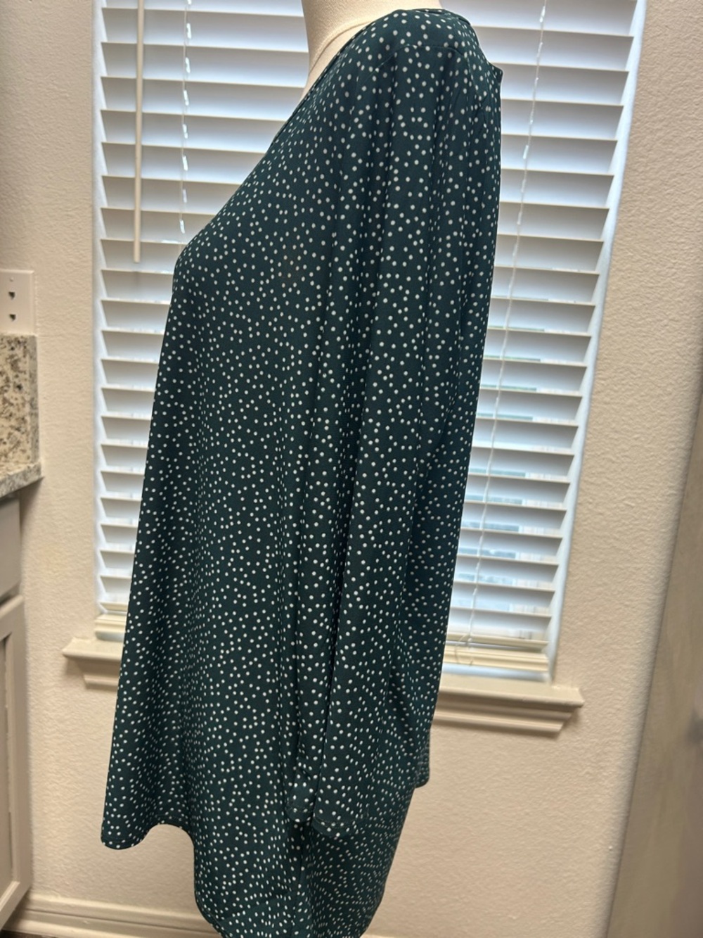Anne Klein Dark Teal Polka Dot Long-Sleeve Swing Shirt - Picture 6 of 8